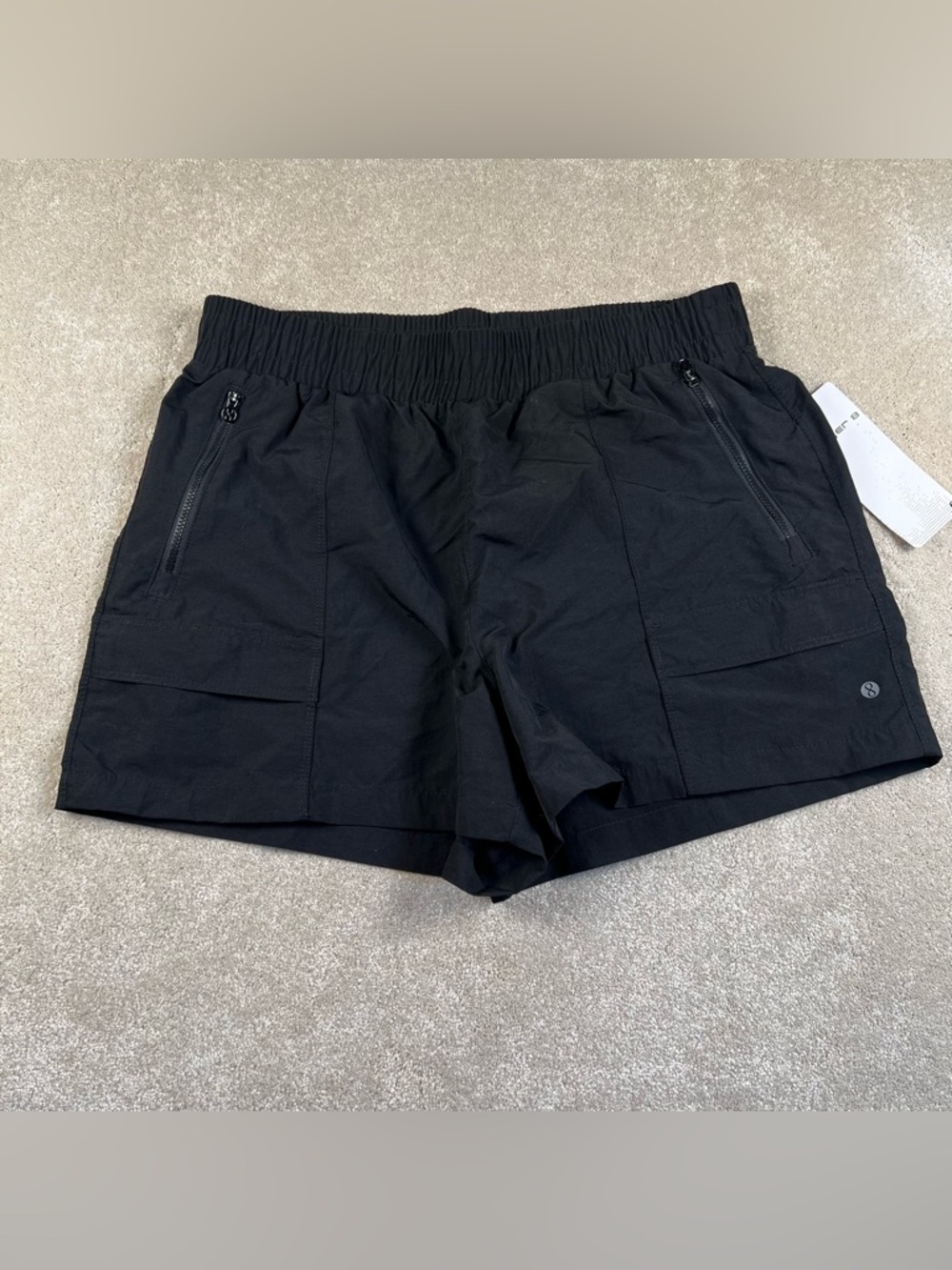 Layer 8 Athletic Shorts Black Zip Pockets Quick Dry Nylon Casual Hiking New Med